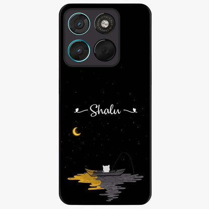 Silent Night Row Glass Case showing flat back view with calm night themed artwork and glossy glass finish.