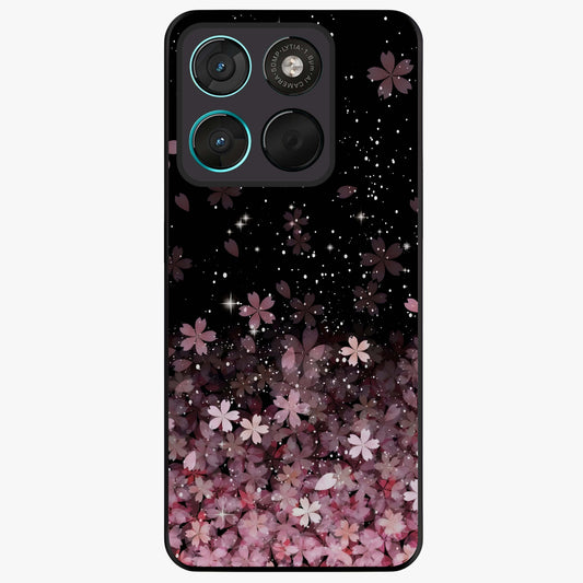 Small Starry Flowers Glass Case showing flat back view with delicate starry floral artwork and glossy glass finish.