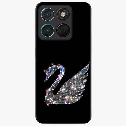 Starlit Swan Grace Glass Case showing flat back view with graceful swan artwork under starry sky and glossy glass finish.