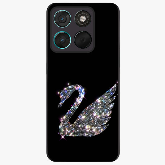 Starlit Swan Grace Glass Case showing flat back view with graceful swan artwork under starry sky and glossy glass finish.