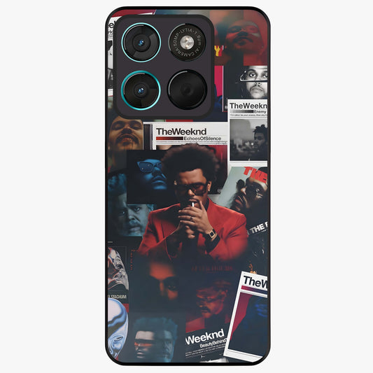 The Weeknd Glass Case showing flat back view with music inspired artistic portrait artwork and glossy glass finish.