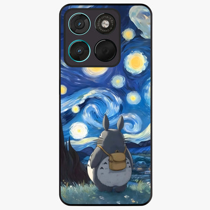 Totoro In Van Gogh Art Glass Case showing flat back view with whimsical character artwork inspired by Van Gogh style and glossy glass finish.
