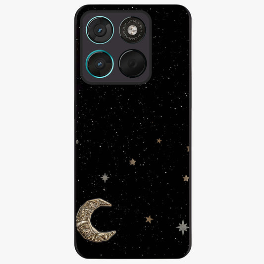 Twinkle Star With Half Moon Glass Case showing flat back view with star and half moon artwork and glossy glass finish.