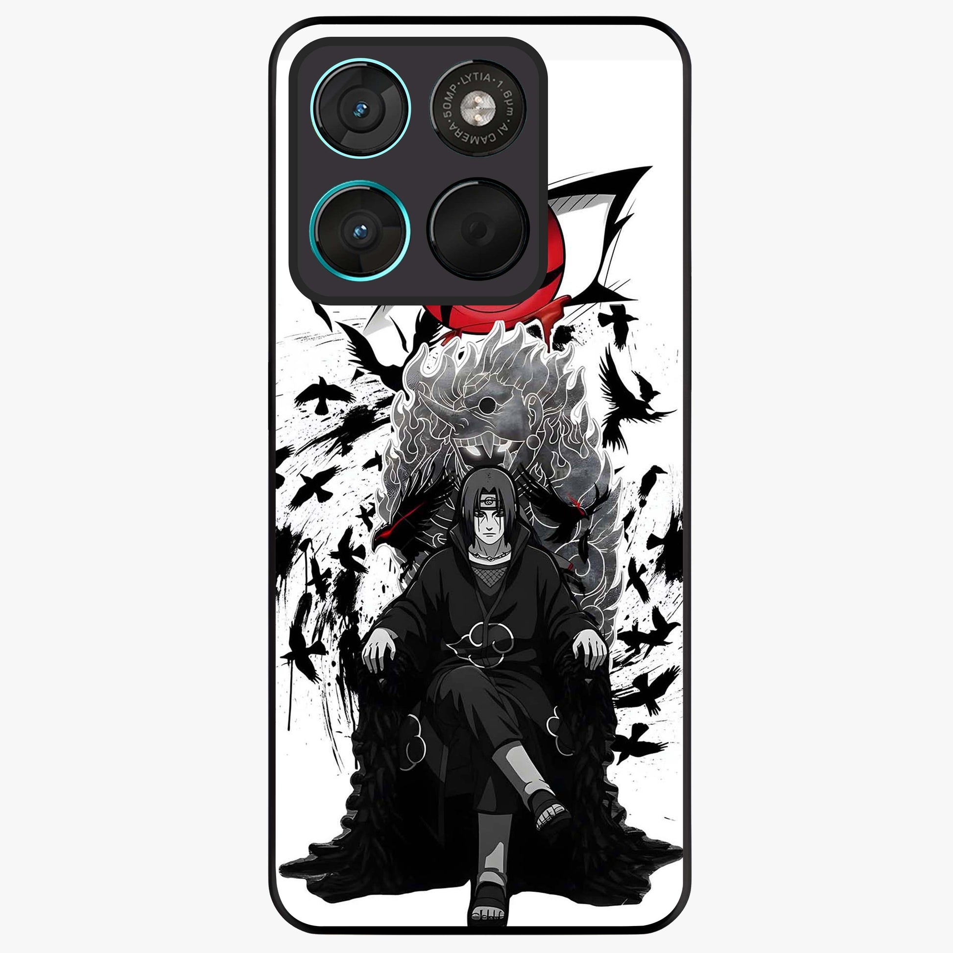 Uchiha Shadow Throne Glass Case showing flat back view with cosmic underwater themed artwork and glossy glass finish.