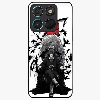 Uchiha Shadow Throne Glass Case showing flat back view with cosmic underwater themed artwork and glossy glass finish.