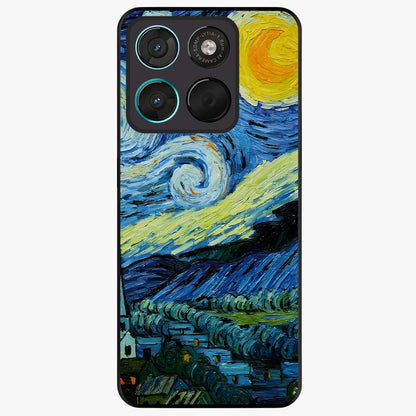 Van Gogh Art Glass Case showing flat back view with classic painterly artwork inspired by Van Gogh style and glossy glass finish.