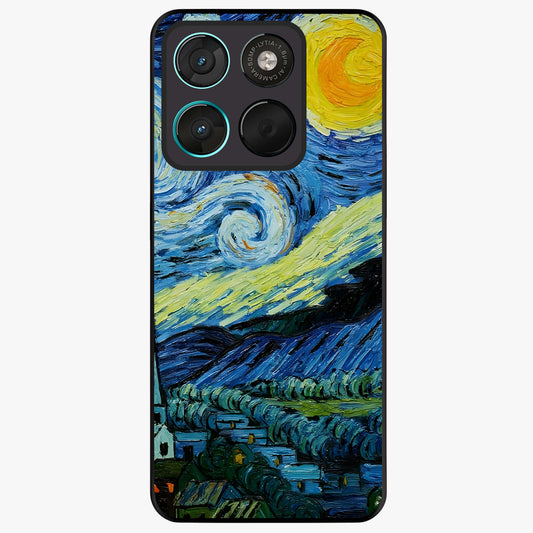 Van Gogh Art Glass Case showing flat back view with classic painterly artwork inspired by Van Gogh style and glossy glass finish.