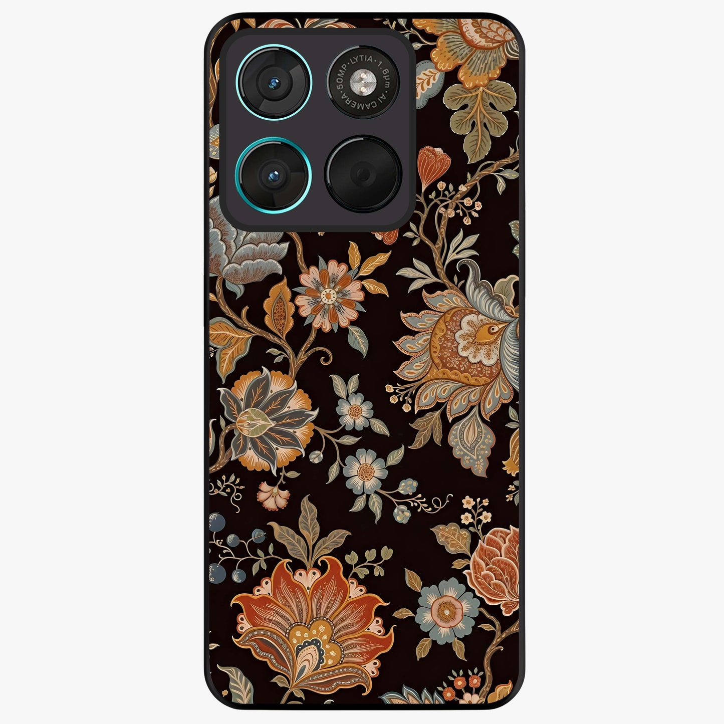 Vintage Floral Dream Glass Case showing flat back view with classic floral artwork and glossy glass finish.