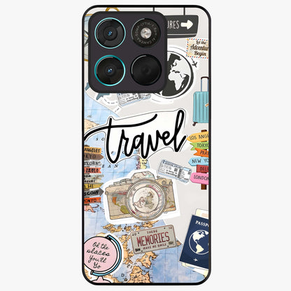 Wanderlust Journal Glass Case showing flat back view with travel inspired artwork and glossy glass finish.