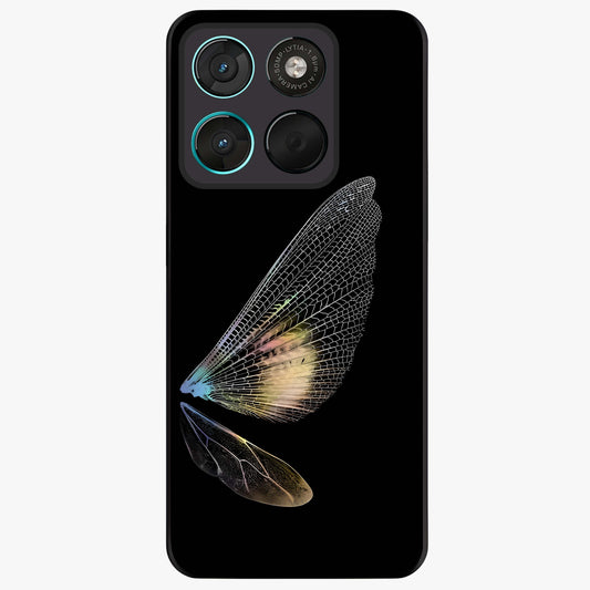 Whispers Of Wings Glass Case showing flat back view with graceful wing inspired artwork and glossy glass finish.