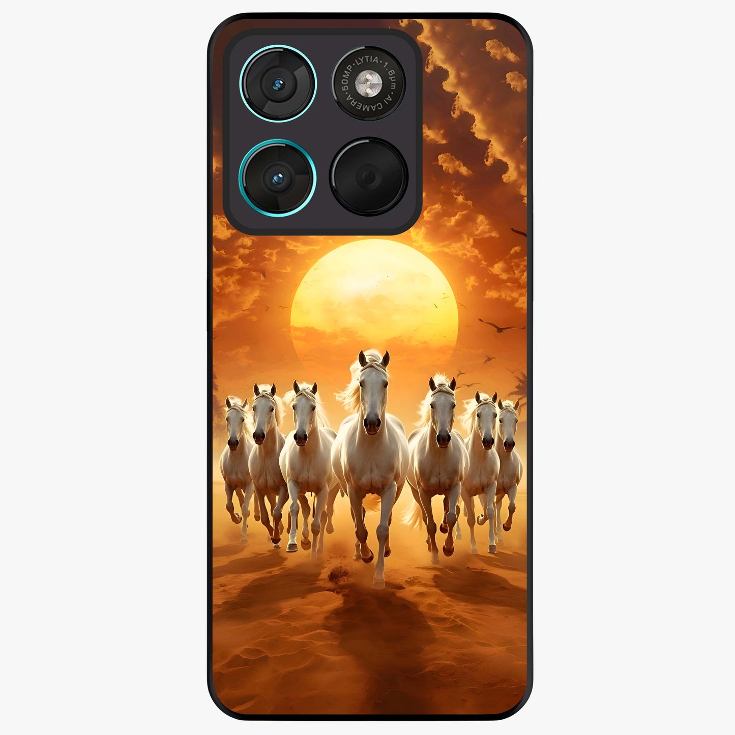 Wild Sunset Majesty Glass Case showing flat back view with majestic sunset landscape artwork and glossy glass finish.