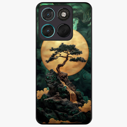 Zen Moon Rise Glass Case showing flat back view with calm moonrise artwork and glossy glass finish.
