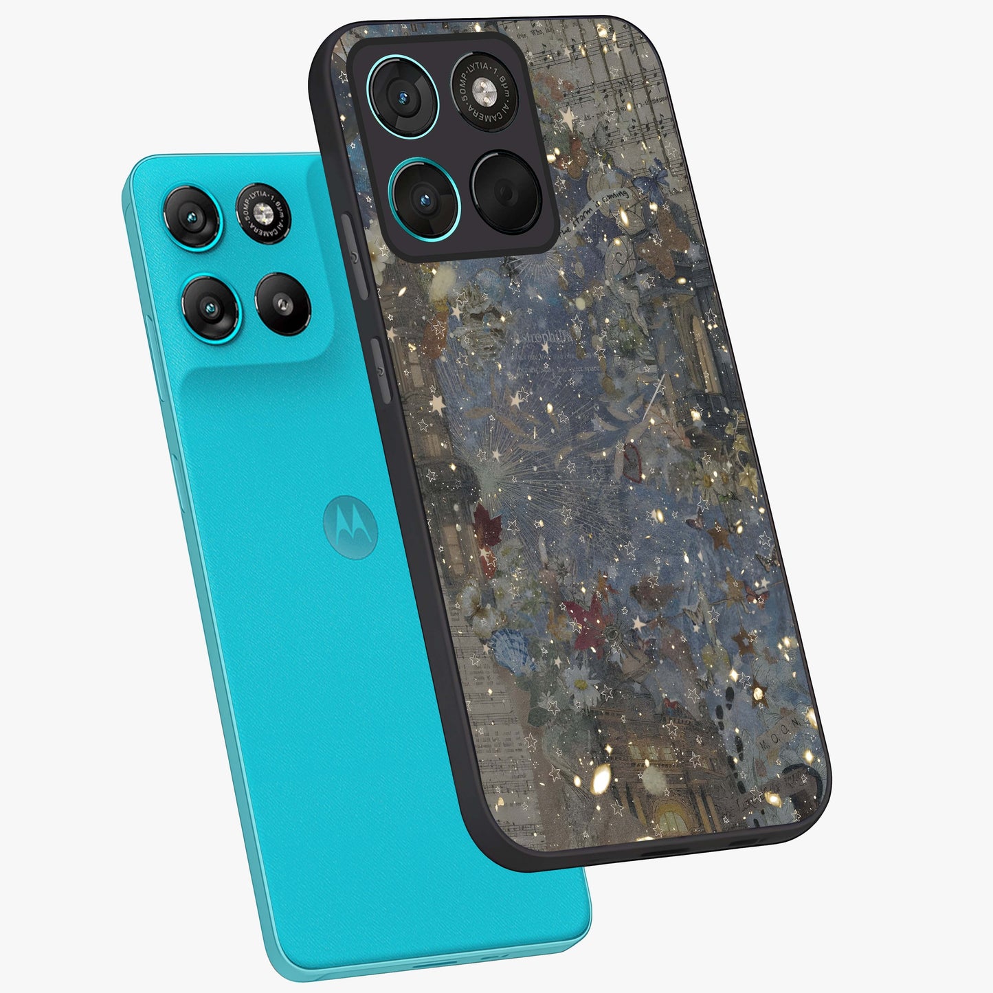 Aesthetic Astrolophia Glass Case displayed in angled mockup highlighting artistic aesthetic elements and smooth glass surface.
