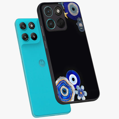 Aesthetic Blue Evil Eye Glass Case displayed in angled mockup highlighting blue evil eye symbol and spiritual aesthetic design.