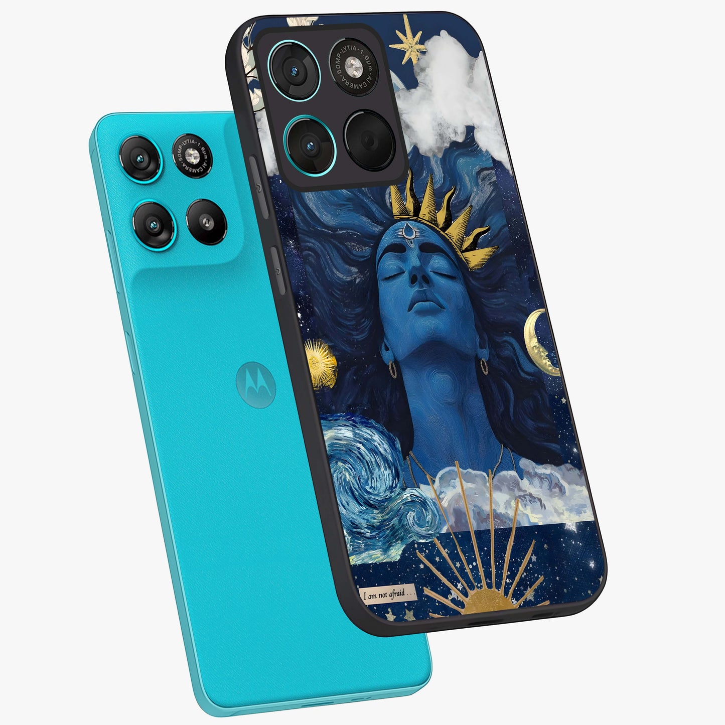 Aesthetic Lord Shiva Glass Case displayed in angled mockup highlighting spiritual Shiva illustration and sacred aesthetic design.