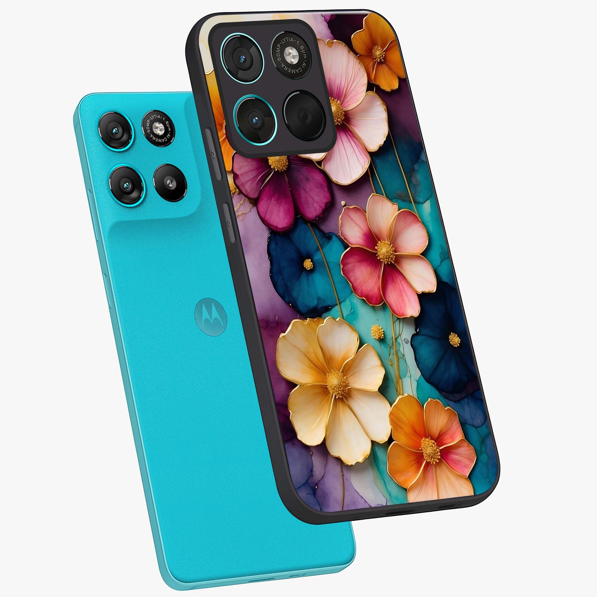 Artlyn Grace Flower Pattern Glass Case displayed in angled mockup highlighting delicate flower pattern design and smooth glass surface.