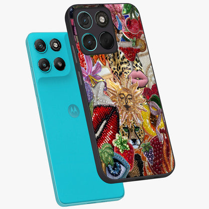 Beaded Fashion Jungle Glass Case displayed in angled mockup highlighting colorful fashion bead design and artistic pattern.
