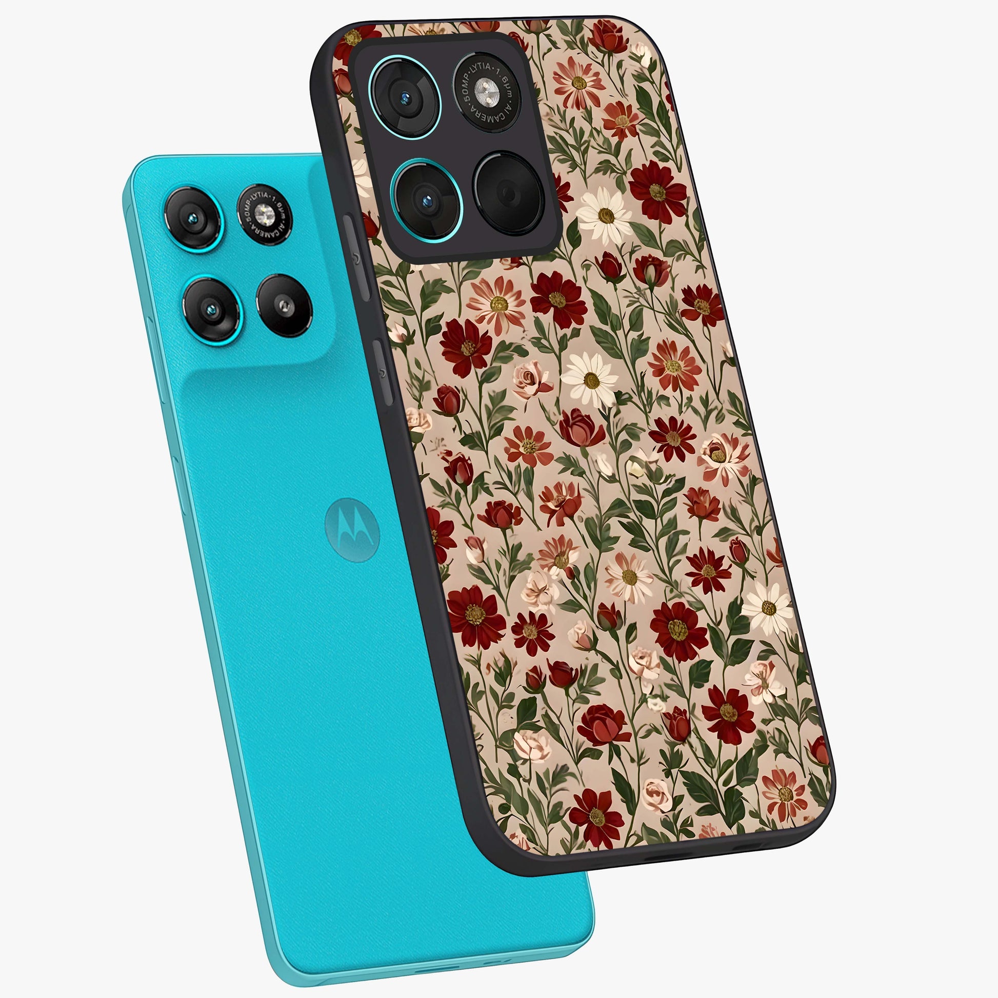 Biege Flower With Leaf Glass Case displayed in angled mockup highlighting minimal floral leaf design and elegant aesthetic.