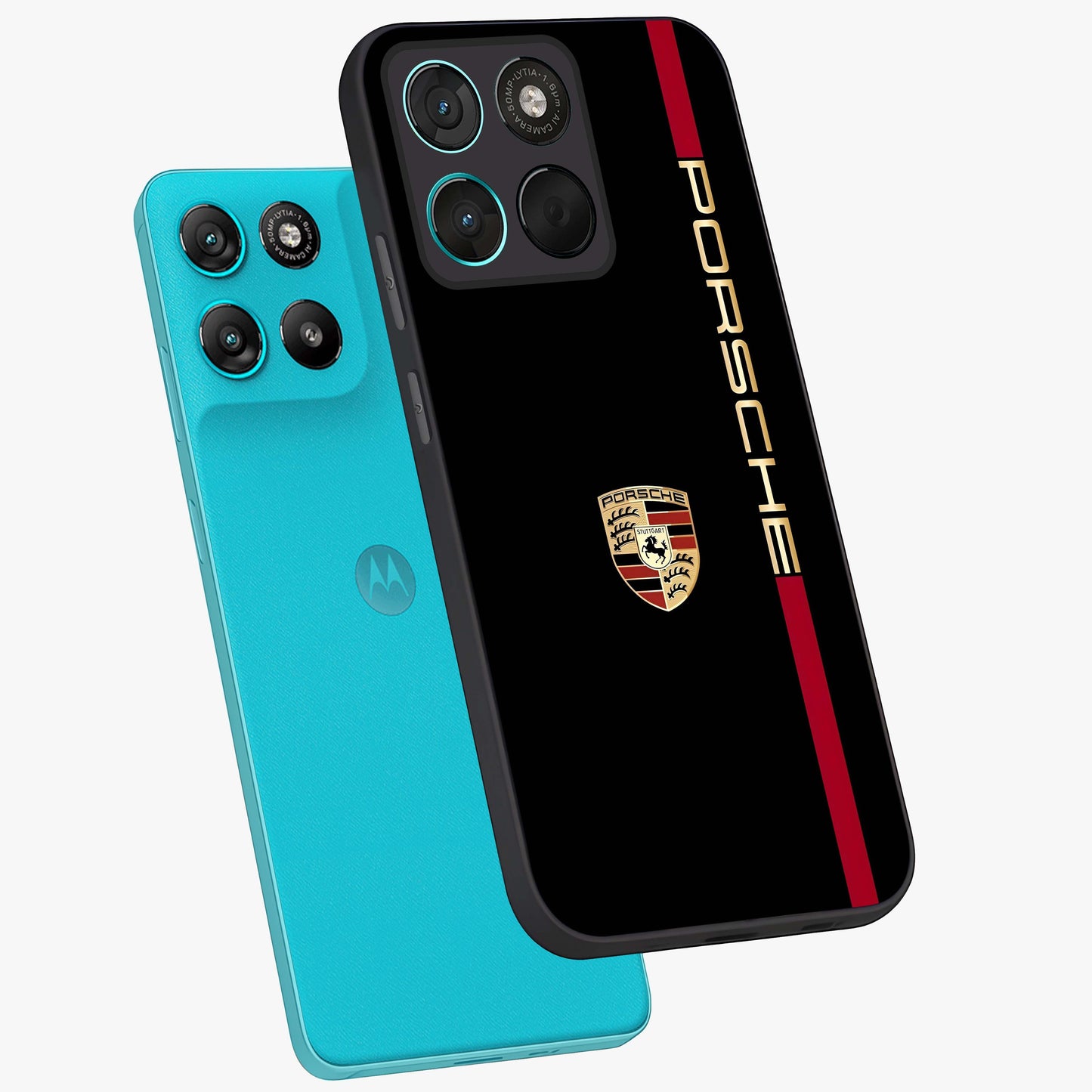 Black Minimal Porsche Glass Case displayed in angled mockup highlighting modern minimal car illustration and clean aesthetic design.