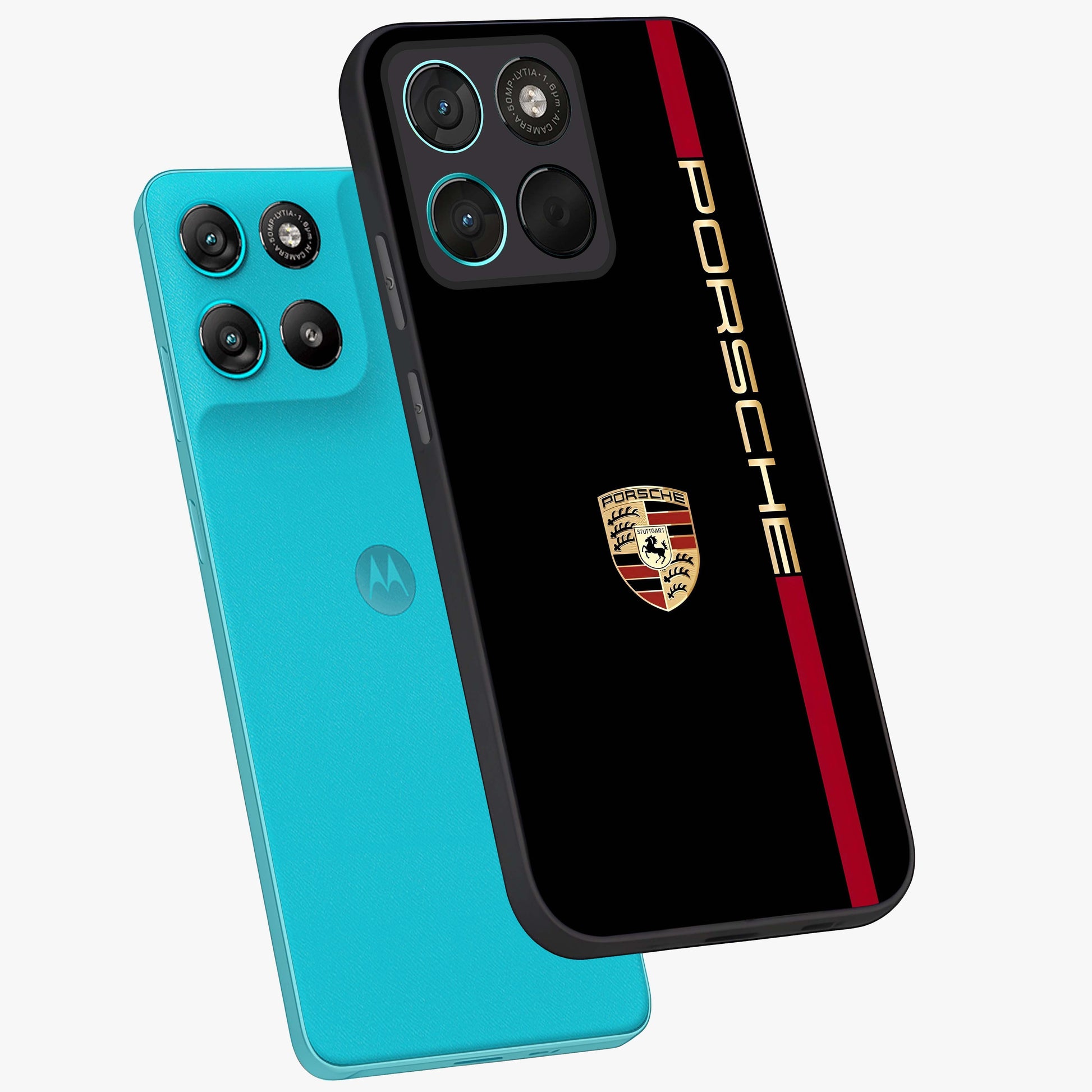 Black Minimal Porsche Glass Case displayed in angled mockup highlighting modern minimal car illustration and clean aesthetic design.