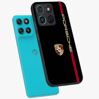 Black Minimal Porsche Glass Case displayed in angled mockup highlighting modern minimal car illustration and clean aesthetic design.