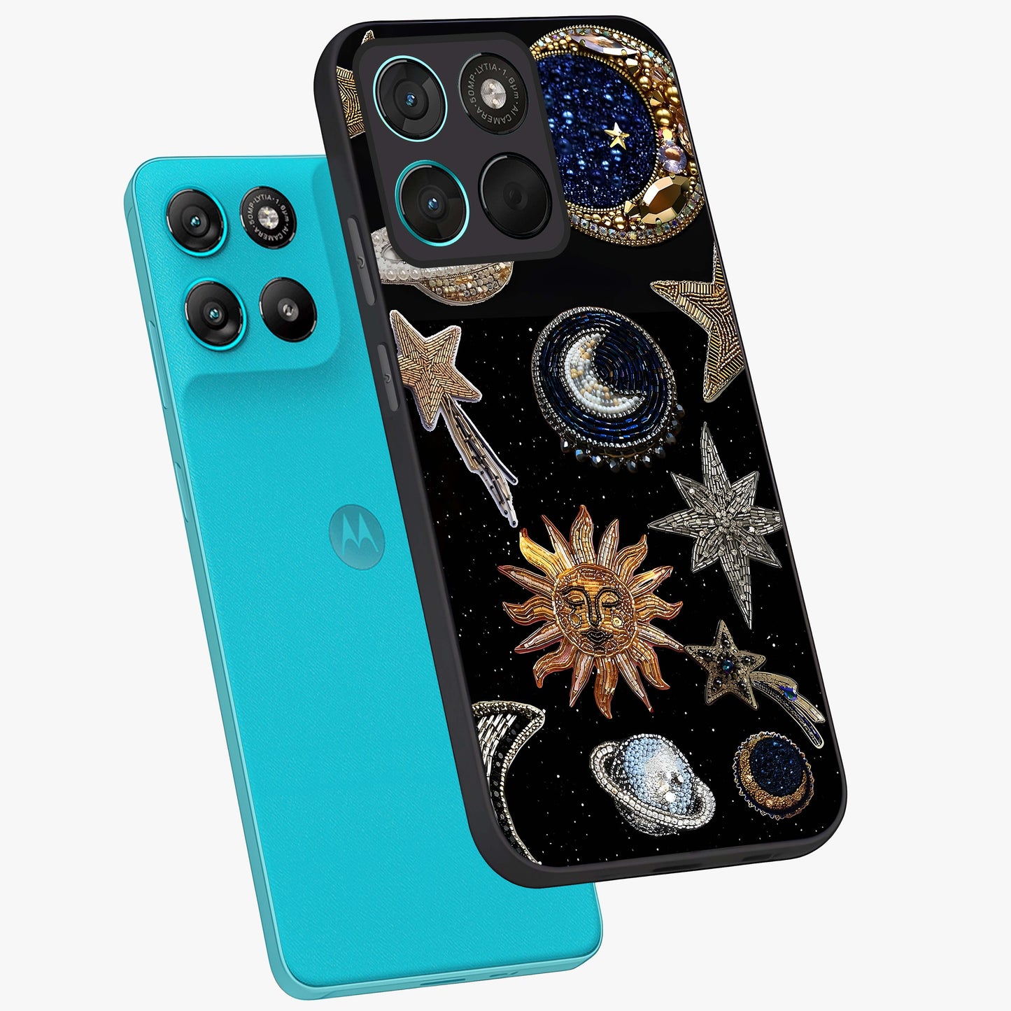 Celestial Gem Constellations Glass Case displayed in angled mockup highlighting gemstone inspired constellation design.