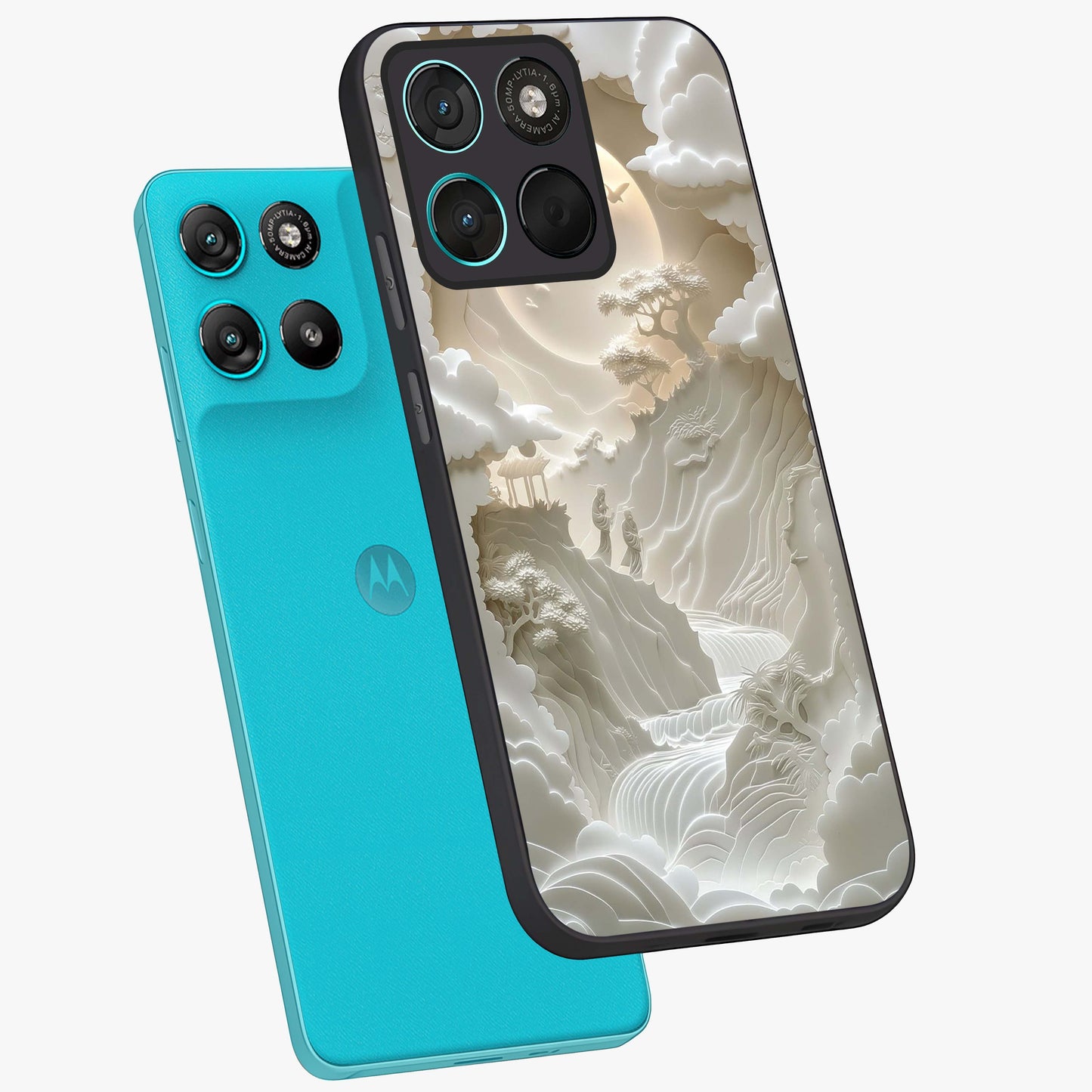 Celestial Origami Glass Case displayed in angled mockup highlighting geometric origami design with cosmic aesthetic theme.