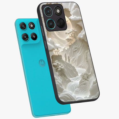 Celestial Origami Glass Case displayed in angled mockup highlighting geometric origami design with cosmic aesthetic theme.