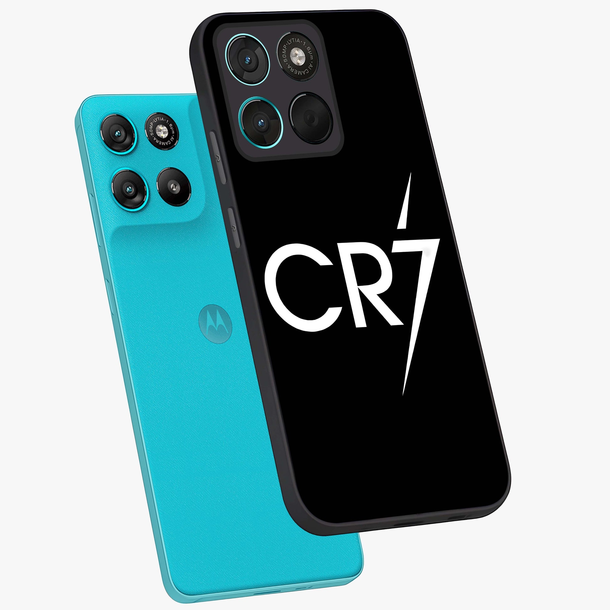 Cr7 Elite Strike Glass Case displayed in angled mockup highlighting powerful sports graphic with bold athletic theme.