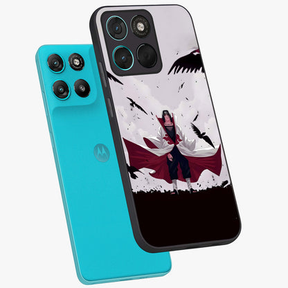 Crimson Crow Ascension Glass Case displayed in angled mockup highlighting powerful crow illustration with dark crimson aesthetic.