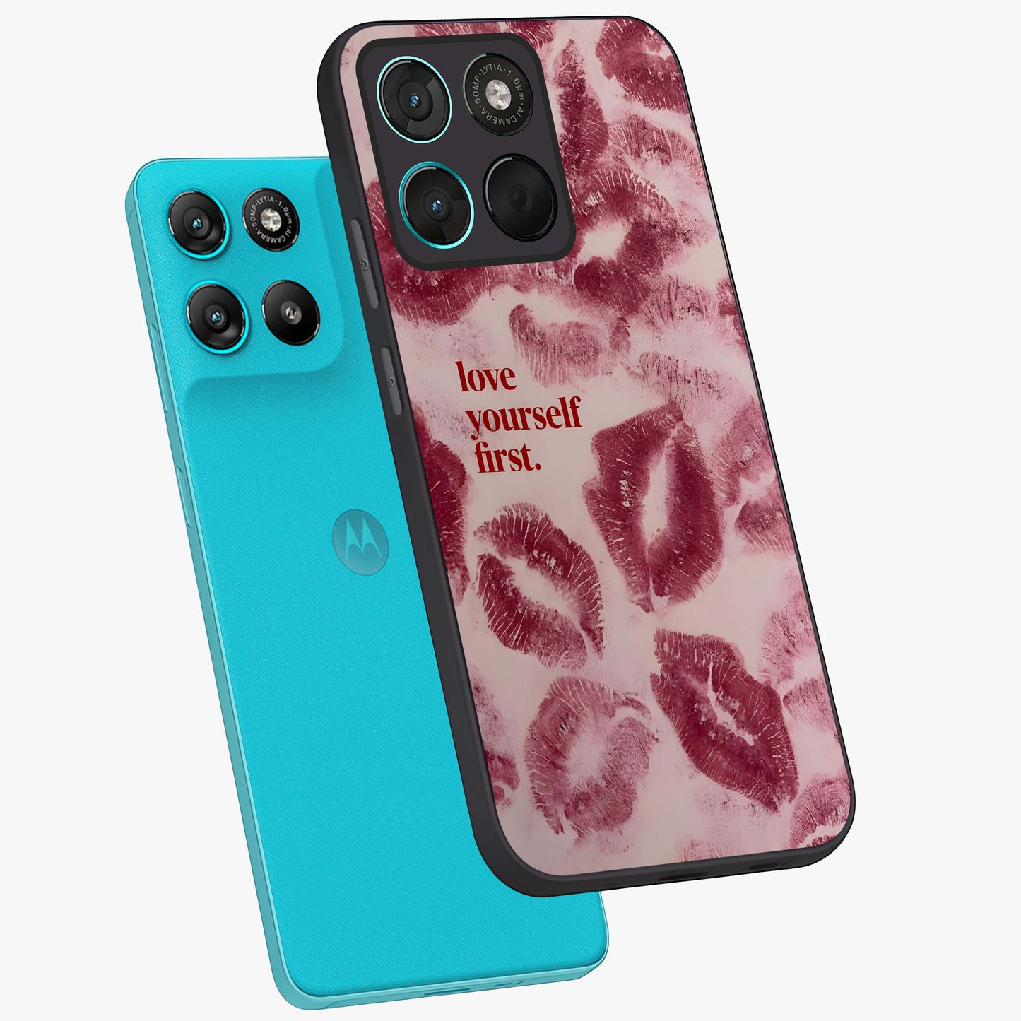 Crimson Kiss Love Glass Case displayed in angled mockup highlighting bold love inspired design with modern aesthetic style.