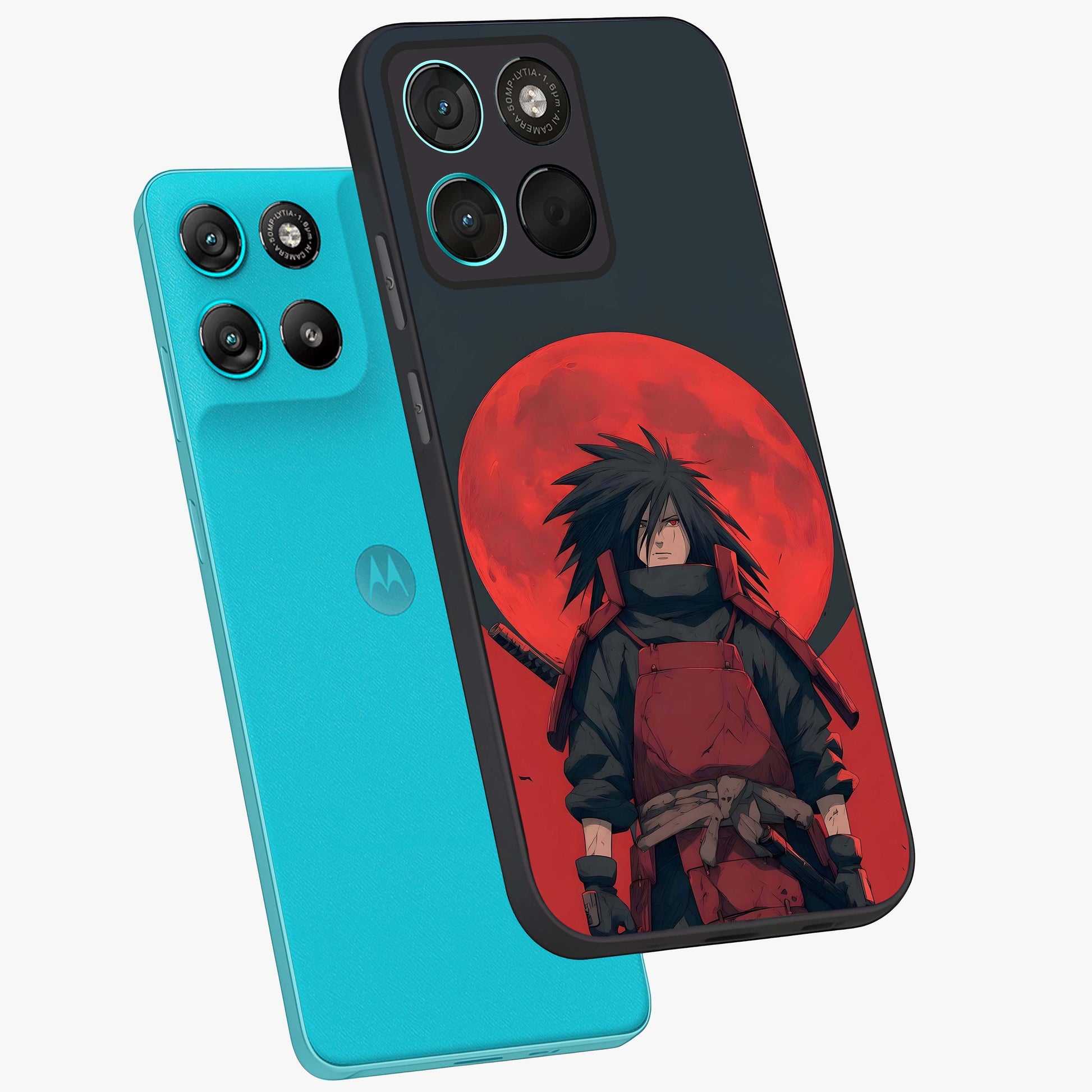 Crimson Moon Warlord Glass Case displayed in angled mockup highlighting dramatic crimson moon design with fantasy aesthetic.