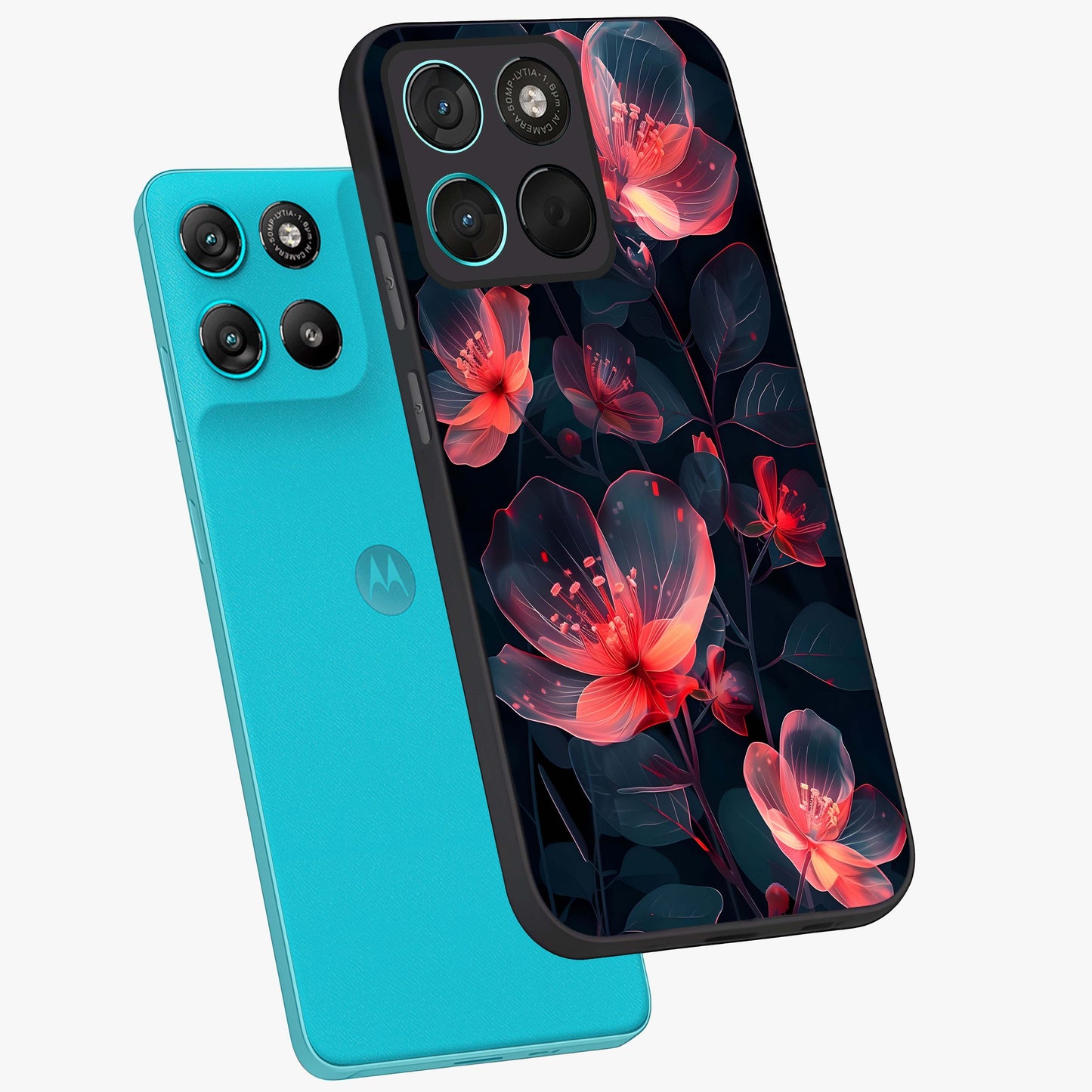 Dark Shade of Flower Glass Case displayed in angled mockup highlighting moody floral illustration with aesthetic dark tones.