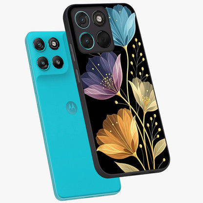 Delicate Multicolor Flowers Glass Case displayed in angled mockup highlighting colorful flower pattern with soft aesthetic style.