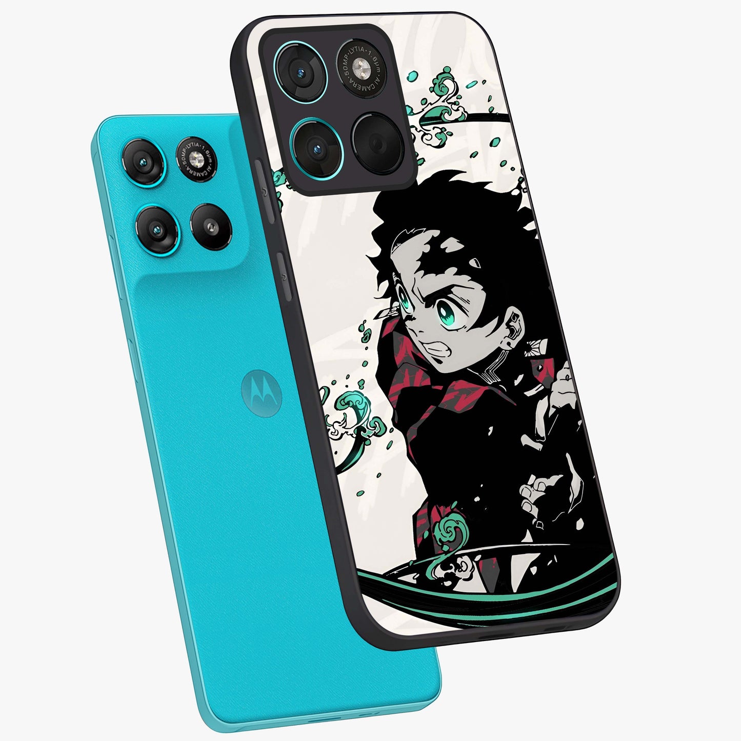 Demon Slayer Glass Case displayed in angled mockup highlighting dramatic anime character design with action aesthetic.