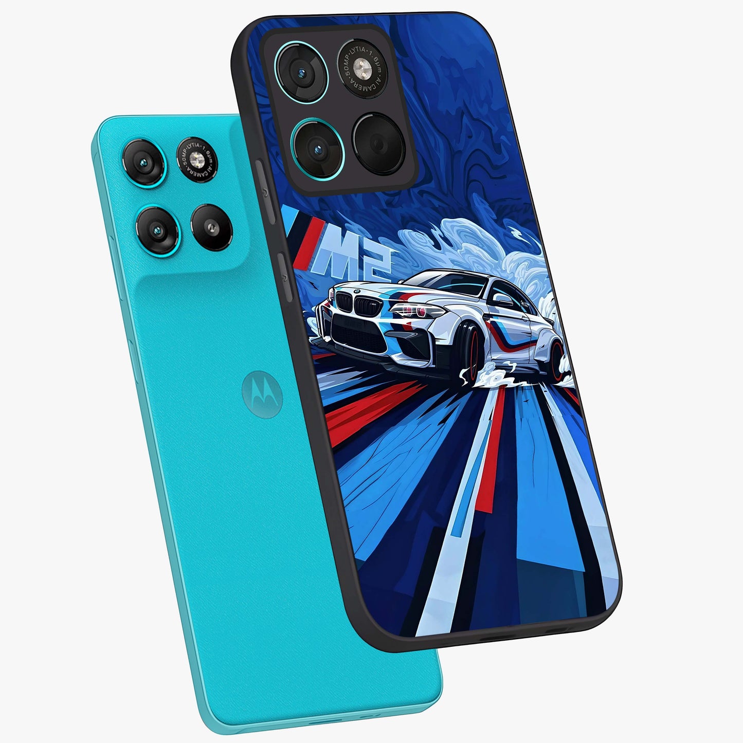 Drift Power Rush Glass Case displayed in angled mockup highlighting powerful drift car design with sporty aesthetic style.