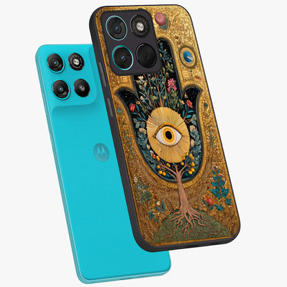 Ethereal Evil Eye Glass Case displayed in angled mockup highlighting protective evil eye symbol with spiritual aesthetic design.