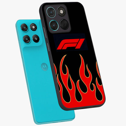 Fire F11 Glass Case displayed in angled mockup highlighting bold fire inspired graphic with energetic aesthetic style.