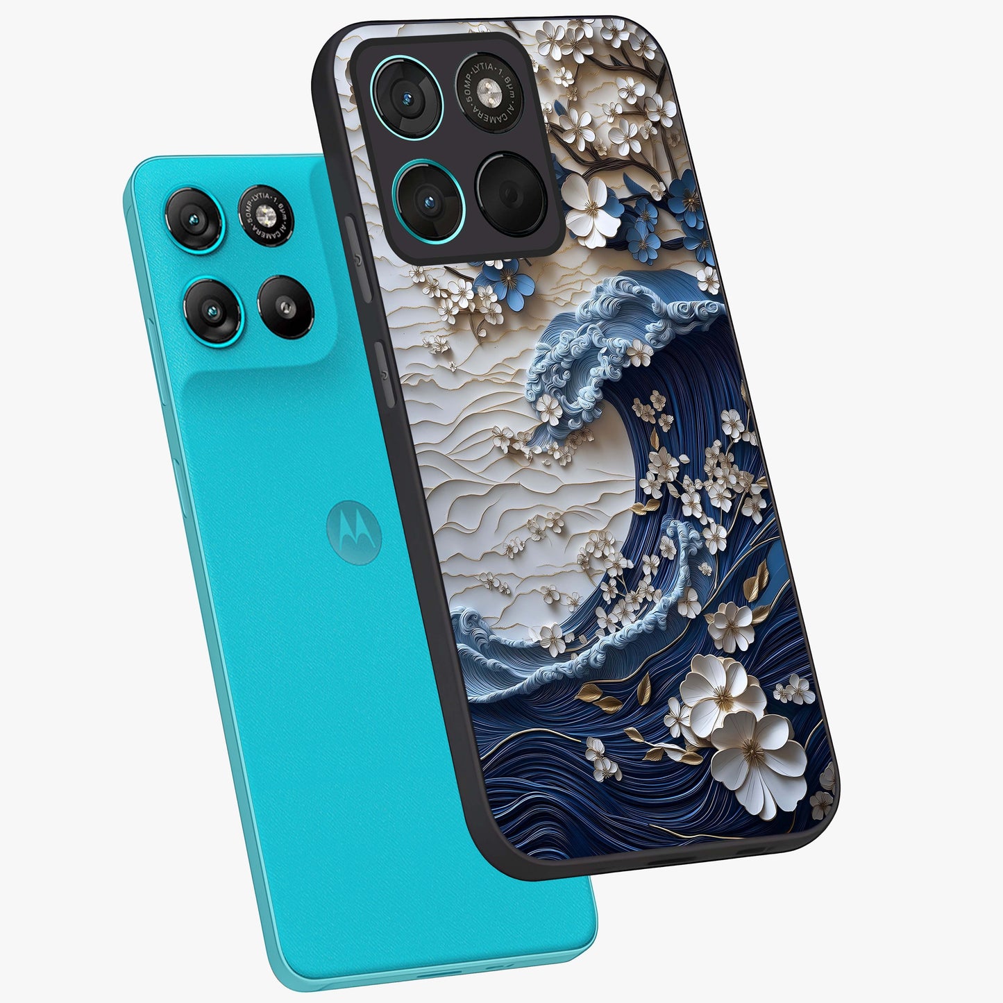 Floral Wave Origami Glass Case displayed in angled mockup highlighting geometric origami flower design with modern aesthetic style.