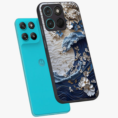 Floral Wave Origami Glass Case displayed in angled mockup highlighting geometric origami flower design with modern aesthetic style.
