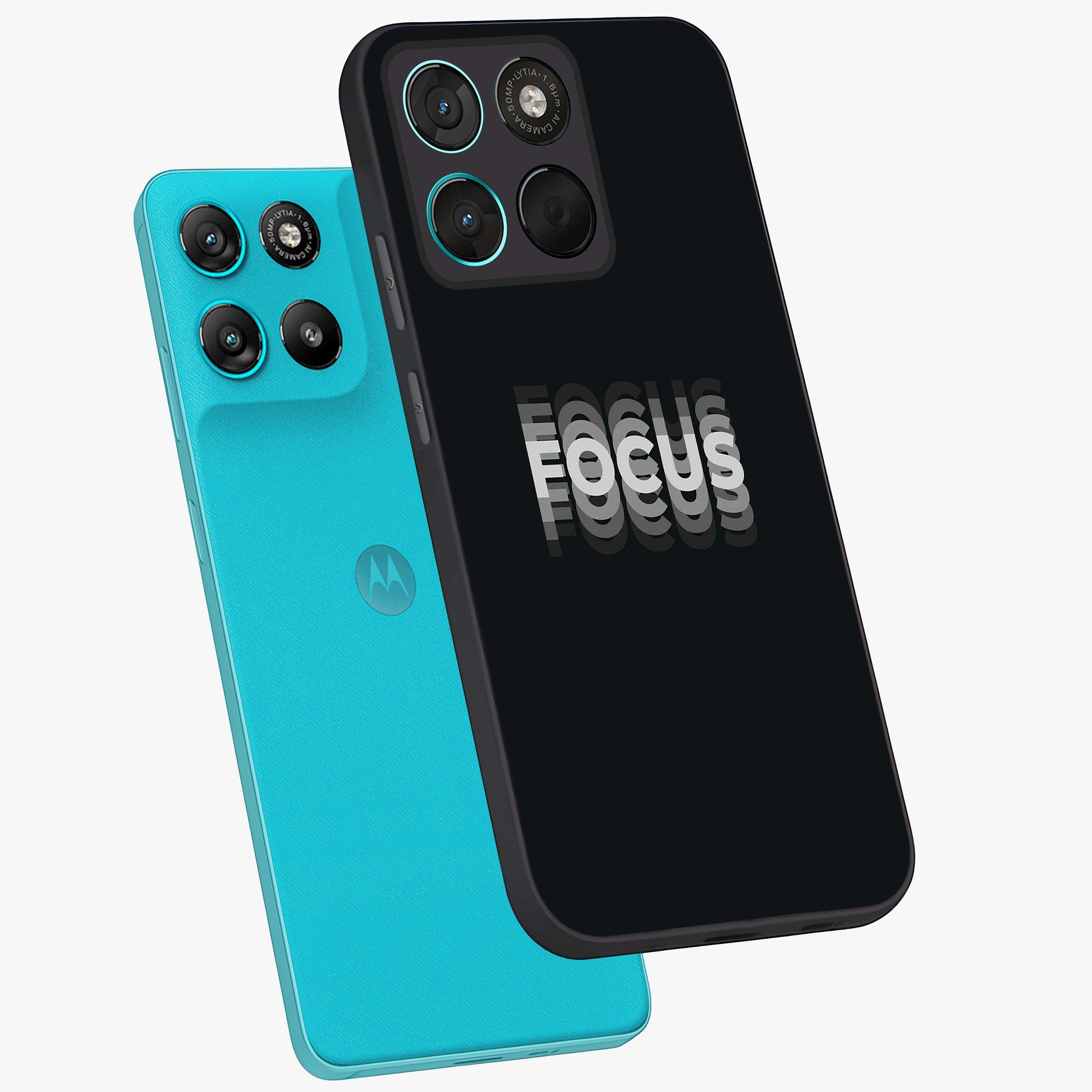 Focus Mode On Glass Case displayed in angled mockup highlighting clean minimal text artwork with modern aesthetic style.