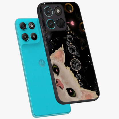 Galactic Cat Glass Case displayed in angled mockup highlighting celestial feline illustration with galaxy aesthetic style.