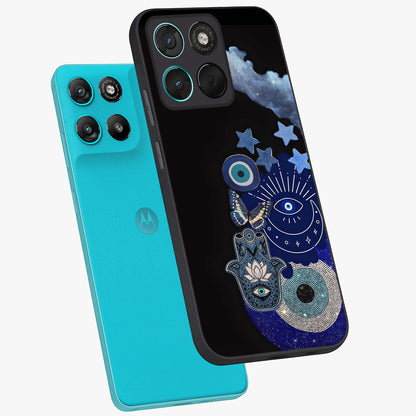 Galactic Charm Cluster Glass Case displayed in angled mockup highlighting luminous galaxy inspired design with dreamy aesthetic.