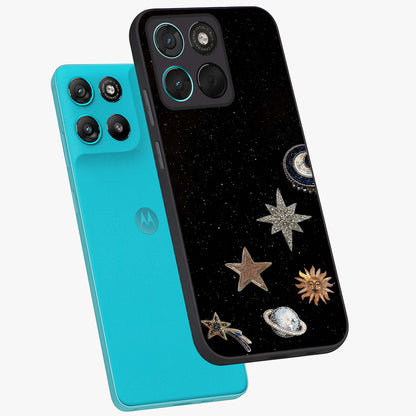 Galactic Charm Glow Glass Case displayed in angled mockup highlighting luminous galaxy inspired design with dreamy aesthetic.