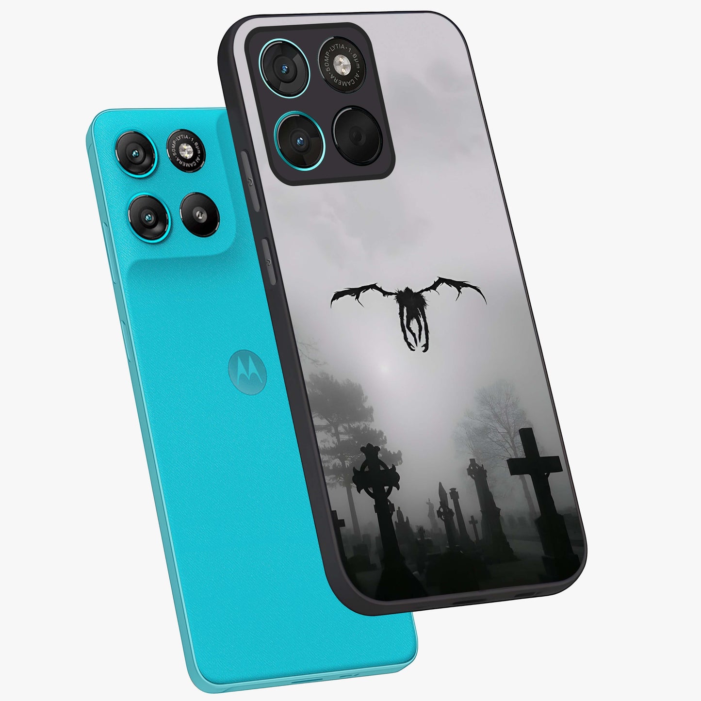 Graveyard Shadow Descent Glass Case displayed in angled mockup highlighting eerie shadow illustration with gothic aesthetic.