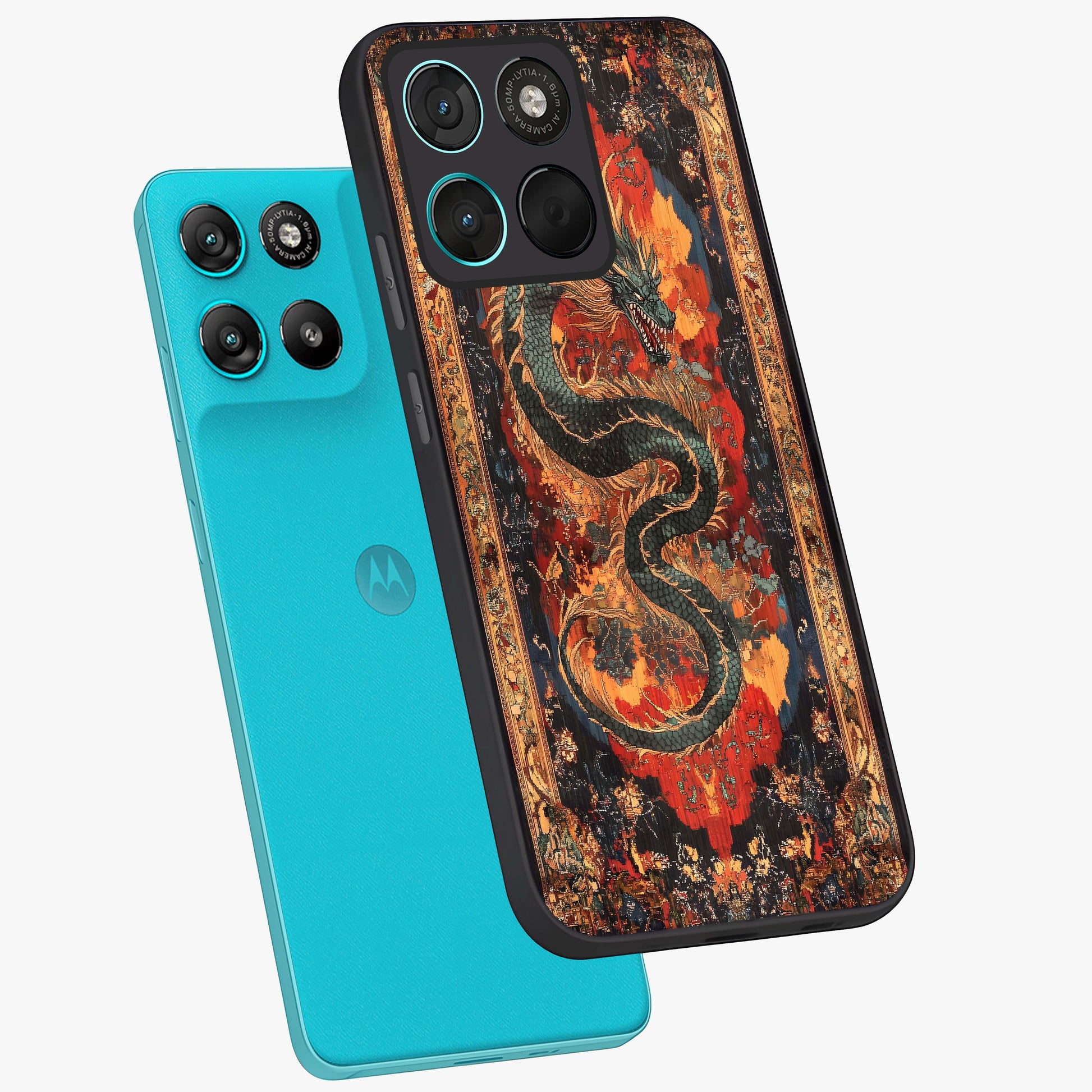Inferno Dragon Soul Glass Case displayed in angled mockup highlighting powerful dragon illustration with inferno aesthetic.
