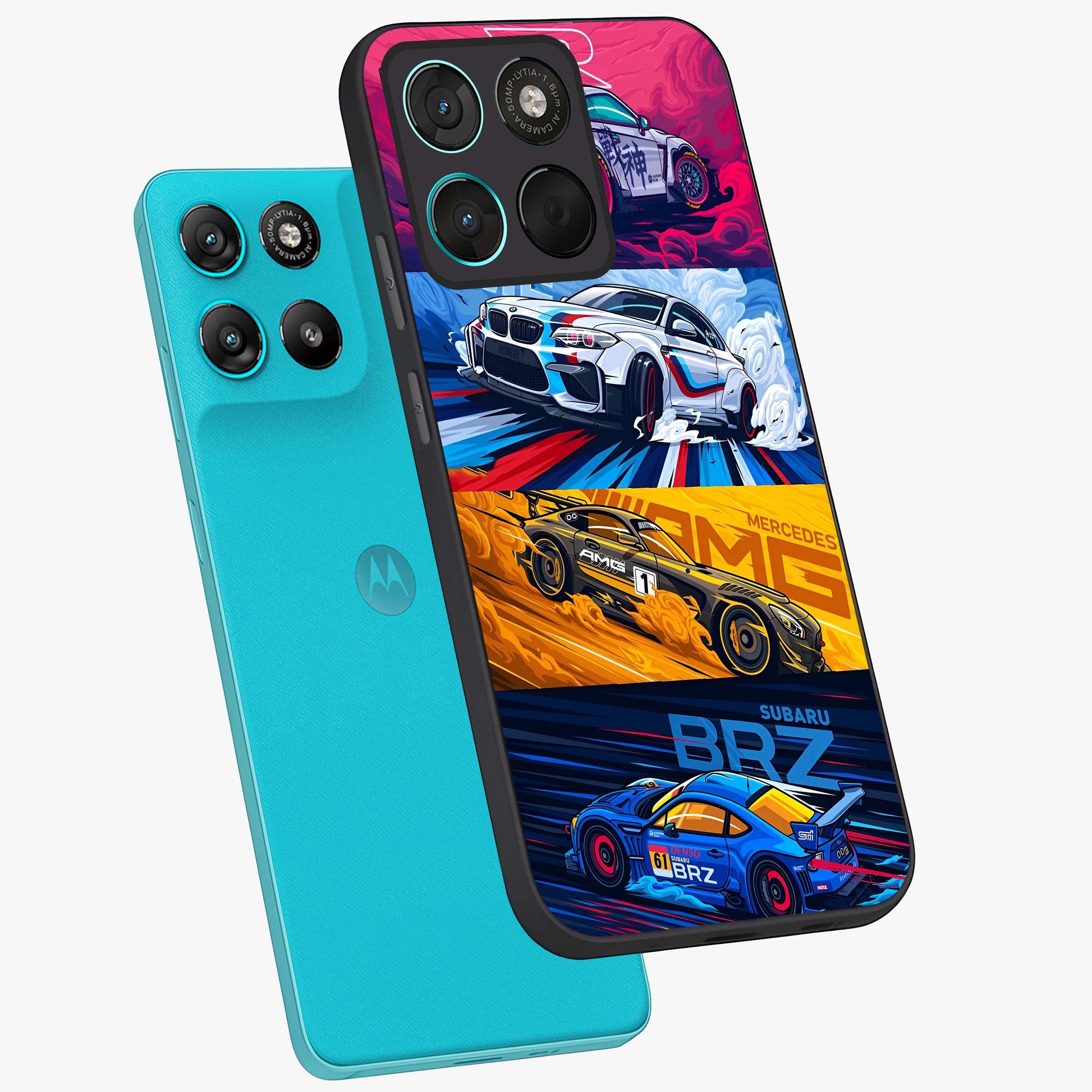 JDM Sports Car Glass Case displayed in angled mockup highlighting sleek Japanese racing car design with automotive aesthetic.