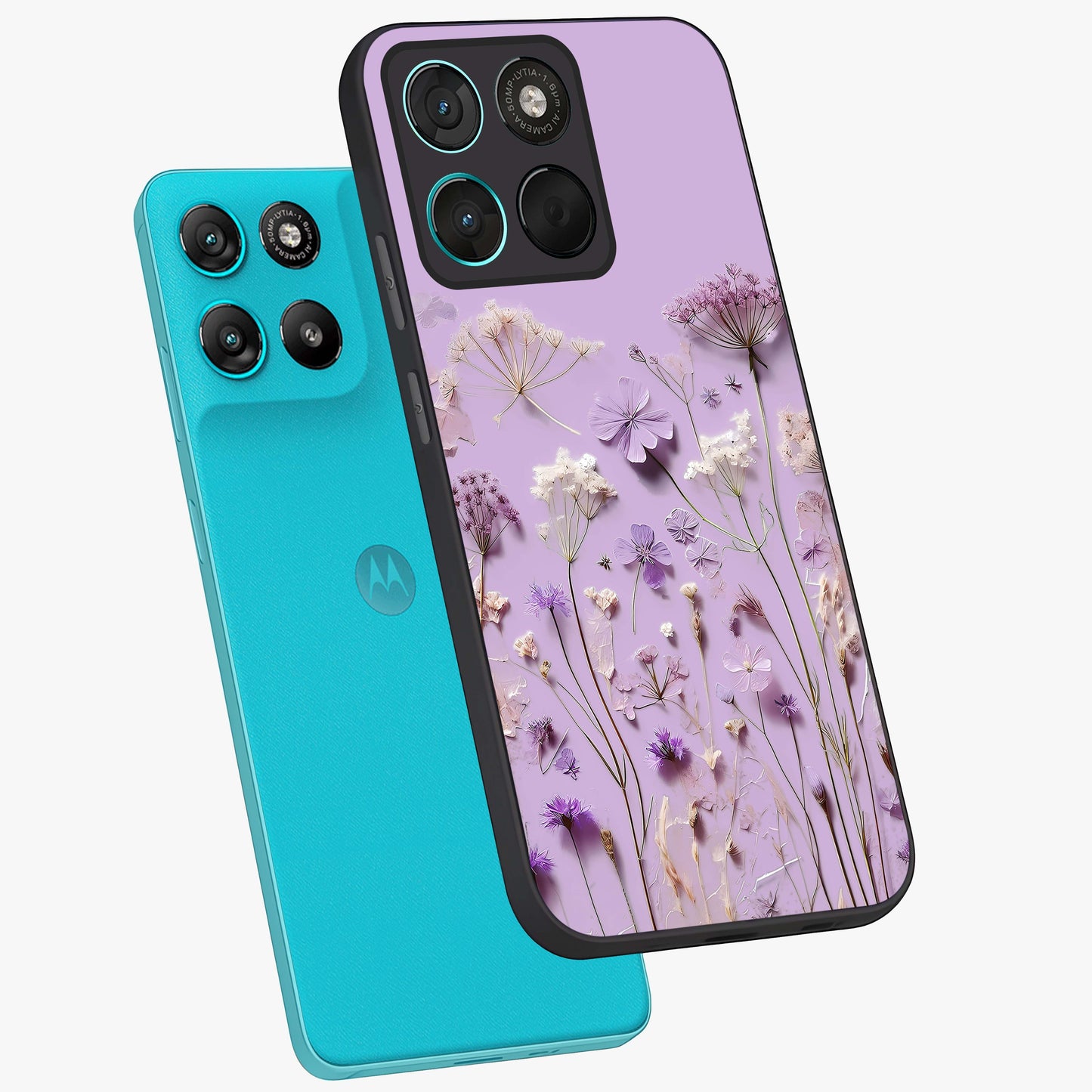 Lavender Blossom Dream Glass Case displayed in angled mockup highlighting dreamy lavender flower design with calming aesthetic style.