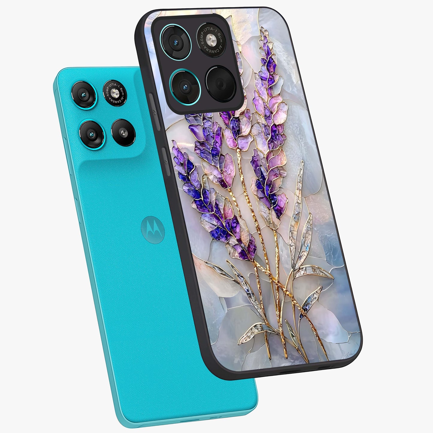 Lavender Dream Glow Glass Case displayed in angled mockup highlighting dreamy purple glow design with soft artistic style.