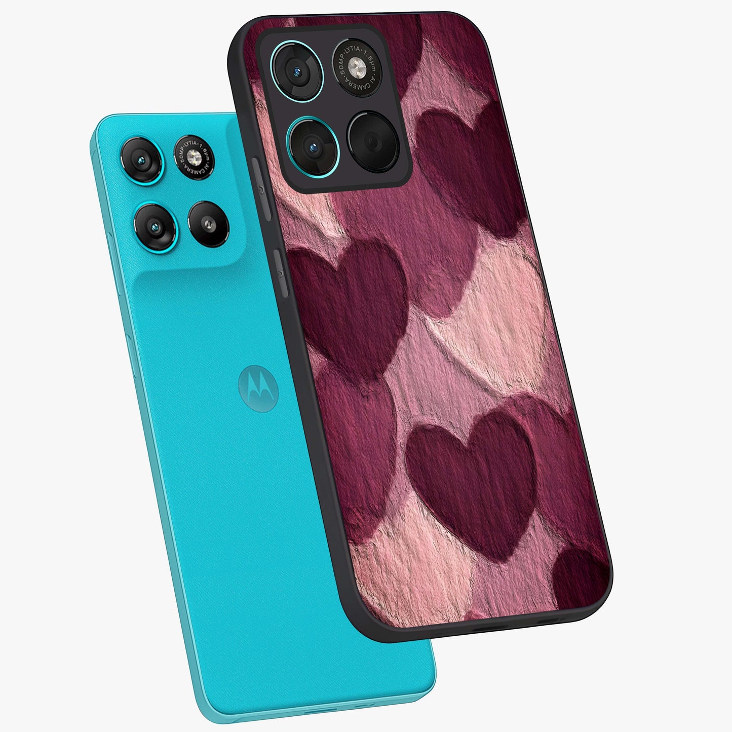 Layered Paper Hearts Glass Case displayed in angled mockup highlighting creative paper craft heart design with romantic aesthetic.